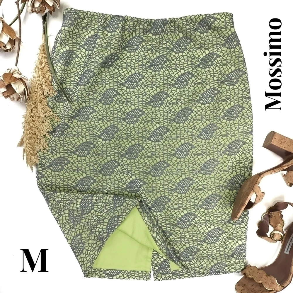 Mossimo Green Gray Laced Embroidered Skirt Sz M - Picture 1 of 7